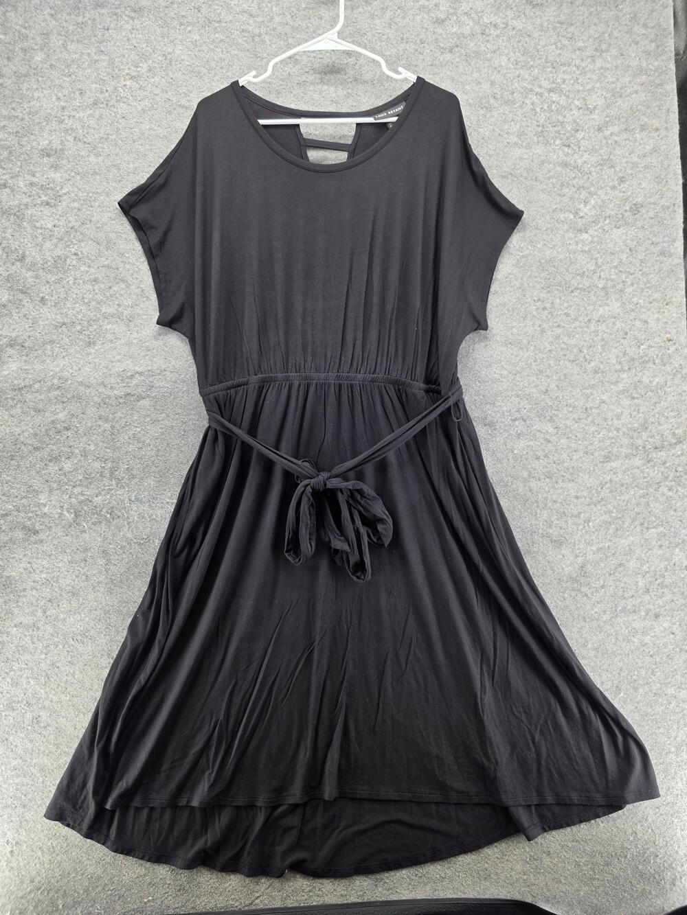 Lane Bryant Dress Womens 2X Black Jersey Fit Flare Belted Scoop Neck Knee Length